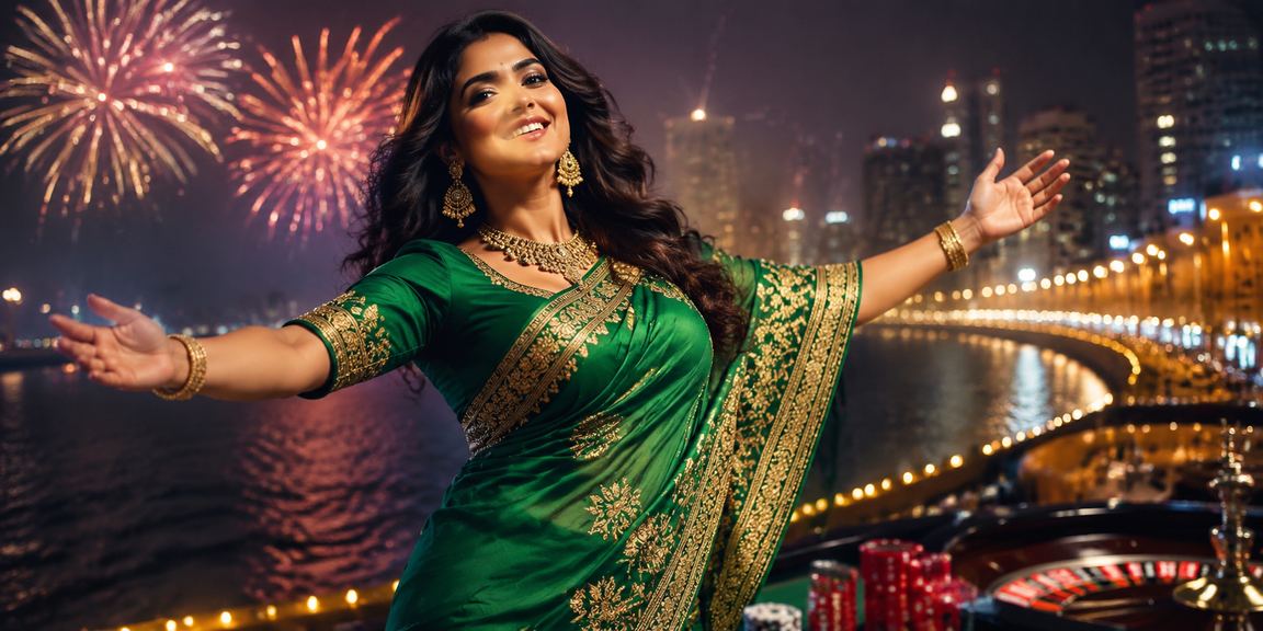 Woman using casino app in Mumbai at Marine Drive